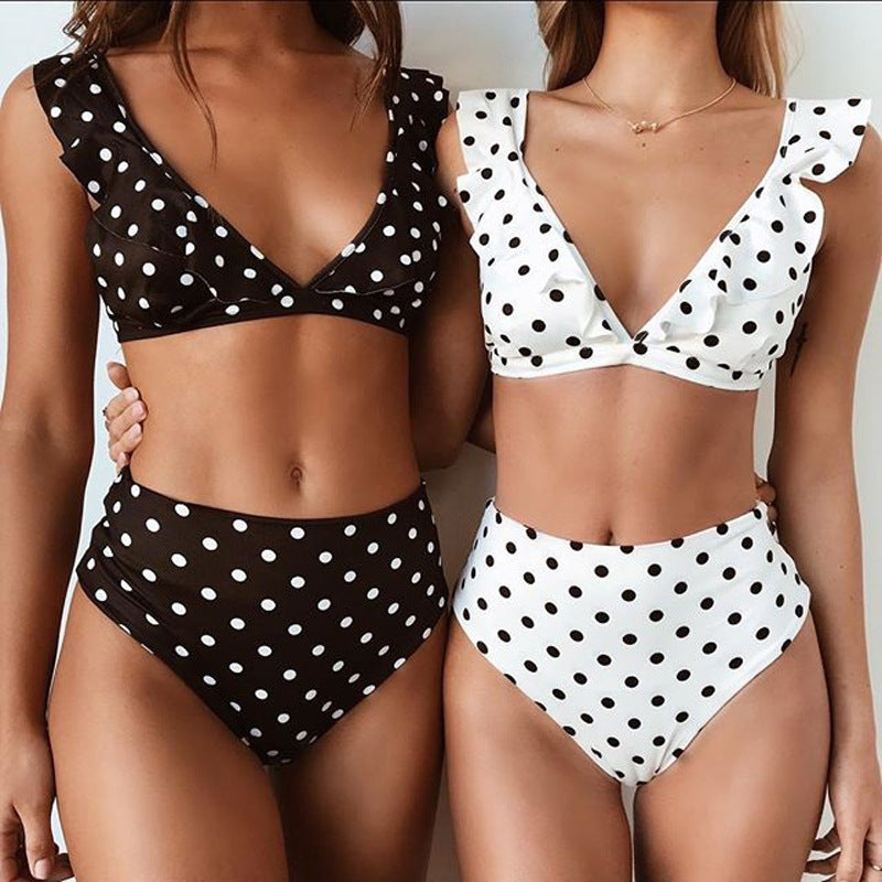 Women’s Polka Dot Ruffled V-Neck High Waist Bikini