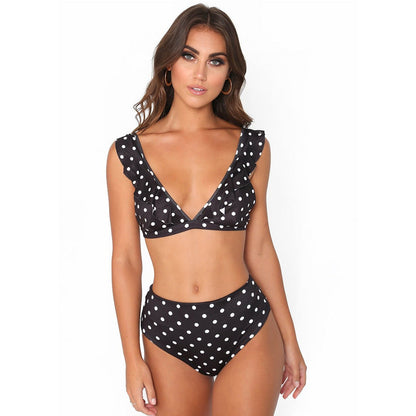 Women’s Polka Dot Ruffled V-Neck High Waist Bikini