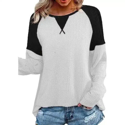 LOVEMI - Lovemi - Waffle Stitching Long-sleeved Round Neck T-shirt