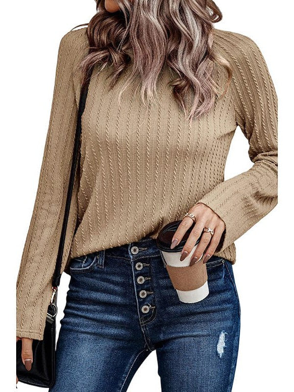 Slim Fit Long-Sleeve Knit Top for Women in Solid Color