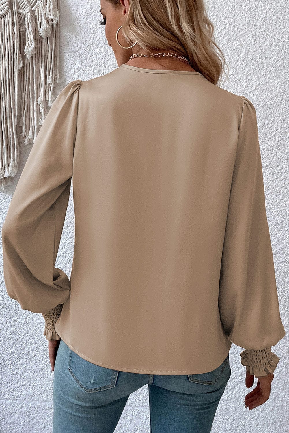 V-Neck Solid Temperament Long Sleeve Blouse